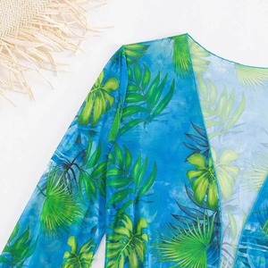 Hot Selling New Leaf Print 3 Piece <b>Bikini</b> <b>Set</b> With Mesh <b>Cover</b> <b>Up</b> Women Split Swimwear European American Style Beach Bathing Suit - Product Image 4