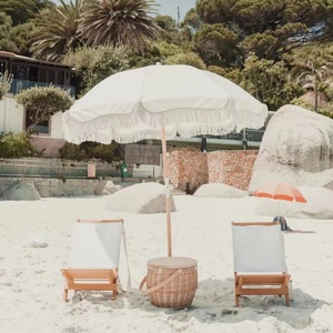 Parasol de plage extérieur moderne de luxe portable avec pompons, logo personnalisé, design gratuit, 8 pieds, en pongee 190T, manuel, droit, pour voyage - Product Image 5