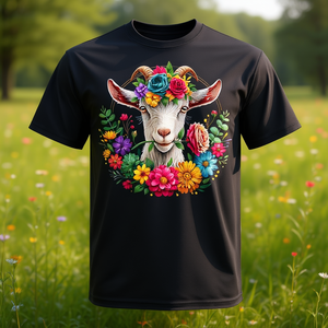T-shirt Floral Goat noir unisexe taille adulte M L XL XXL - Product Image 3
