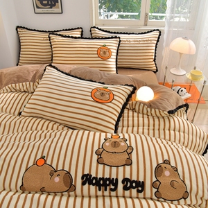 Bộ bốn mảnh mùa đông in tấm ga trải giường nhung san hô chăn dày mới nhung sữa được trang bị Khăn trải giường dễ thương - Product Image 2