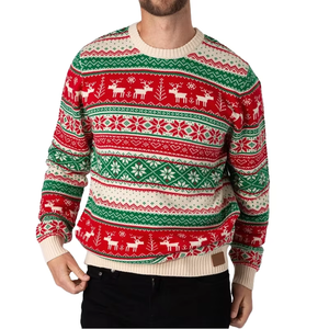 <span class=keywords><strong>Pull</strong></span>-over en tricot jacquard personnalisé avec logo amusant, motif rennes et bonhommes de neige, pour <span class=keywords><strong>homme</strong></span>, idéal pour les fêtes de fin d'année. - Product Image 1