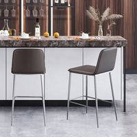 [En stock] Tabouret de bar en cuir avec structure en acier inoxydable, design industriel minimaliste, non rotatif, pour salon et usage commercial
