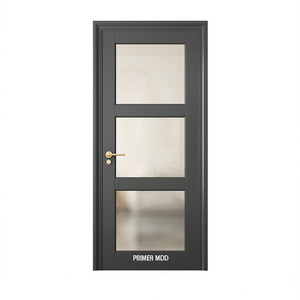 Porte intérieure française 3 vitres en verre dépoli, porte à panneau en MDF noir apprêté pour placard et salle de bain - Product Image 1