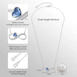 Cde Ssyn002 Fijne Sieraden 925 Sterling Zilveren Infinity Symbolen Ketting Groothandel Hartvormig Kristal Met Vierkante Ketting