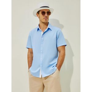 2025 <b>Men's</b> Button Down <b>Dress</b> <b>Shirts</b> 100% Cotton Oxford Fabric Short Sleeve Wrinkle-Free Business <b>Shirt</b> Size XL Stain Shield - Product Image 4