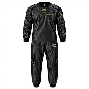 Custom <b>Men</b>’s Sauna Sweat Suit Black Workout Tracksuit with Contrast Piping Pullover Top Jogger Pants <b>Thermal</b> Fitness Training - Product Image 1