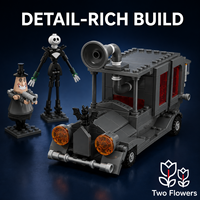 Ensemble de blocs de construction de voiture-cercueil articulée noire, style gothique artistique, motif 'Deux Fleurs', pour adolescents, pour exposition de fêtes et jeu d'imitation