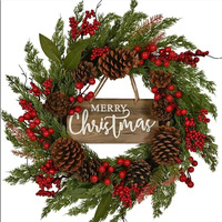 Dekorasi Rumah Natal Berkualitas Tinggi untuk Lintas Negara, Karangan Bunga Buatan dari Pinecone Merah, Modern, Buatan Tangan, Tahan Lama, untuk Pintu Depan dan Pesta