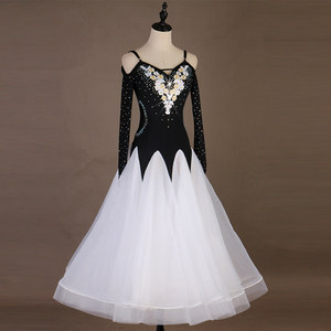 Robe de <span class=keywords><strong>danse</strong></span> de salon à épaules dénudées avec grande jupe évasée pour la valse, le <span class=keywords><strong>foxtrot</strong></span>, la <span class=keywords><strong>danse</strong></span> sociale et les spectacles sur scène - Product Image 2