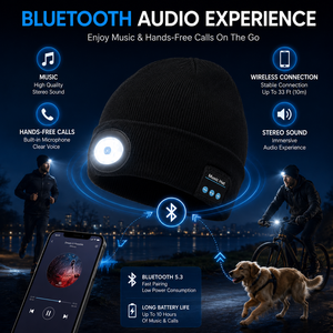 Bonnet LED Bluetooth tricoté chaud avec <span class=keywords><strong>lampe</strong></span> frontale ovale, revers pliable, en acrylique doux pour adulte, idéal pour le cyclisme, la course et la randonnée - Product Image 2