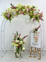 Décoration d'entrée pour fête d'anniversaire, ensemble d'arche verte, toile de fond, chemin de table de mariage, rangée de fleurs blanches, arche florale carrée artificielle en soie