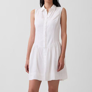 Robe chemise courte en lin mélangé pour femme, taille basse, décontractée, couleur unie, broderie à la main, respirante, tissée, pour l'été, usage quotidien - Product Image 2