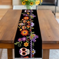 Nappe en polyester Mexicaine Jour des Morts, motifs crânes et floraux, personnalisation possible, origine Chine