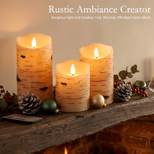 Ensemble de bougies LED à effet flamme vacillante 3D à piles, effet écorce de bouleau en cire véritable, avec télécommande pour la décoration de la maison - Product Image 4