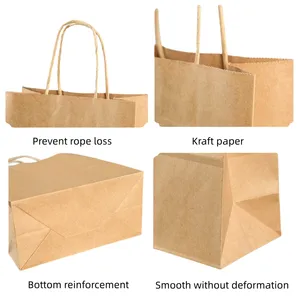 Customized Print Kraft Paper Food Packaging Bags With Handles Eco-friendly Recyclable Gift Shopping Paper Bag