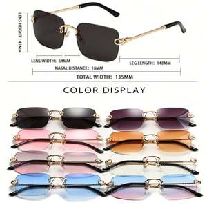 Lunettes de soleil vintage 2025 personnalisées avec logo, monture métallique fine pour hommes et femmes, verres dégradés UV400, sans monture, carrées - Product Image 6