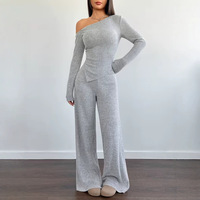 Ensemble tricoté asymétrique européen et américain pour femme, nouvelle collection automne, coupe ajustée, anti-plis, haut à manches longues