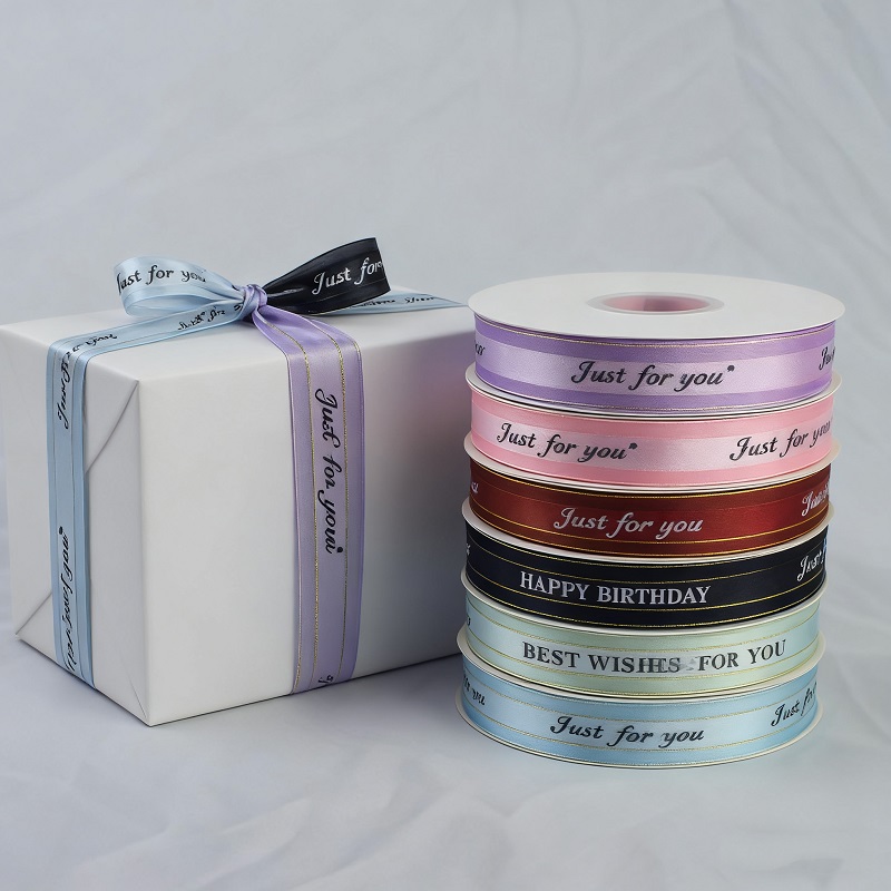 Custom Logo Printed Organza/Sheer Satin Ribbon for Flowers With Logo Soft for Gift Cake Box Packing Decoration