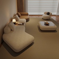 Sofá Modular de Lujo Moderno en Bouclé, Muebles para Sala de Estar, Conjunto de Sofá Curvo con Cojines Suaves y Mesa Lateral Funcional