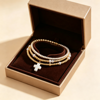 Farbbeständiges Handgefertigtes Vergoldetes Türkis-Kreuz-Perlen-Armband-Set im Europa-Amerika-Stil für Damen, Weihnachten und Business