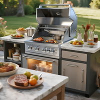Barbecue à gaz GPL/GN 4 brûleurs haut de gamme en acier inoxydable SS304 intégré et durable pour cuisine extérieure, cour et jardin