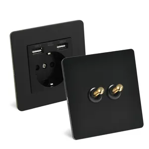 Vintage Toggle Light Switch Gold Lever Retro Vintage Power Electrical Socket With USB Switches Outlet Wall Plug Black Metal