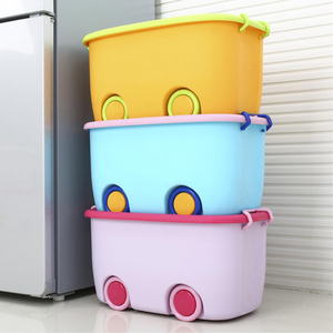 Large Plastic Storage Containers Wheels Handles Cute Macaron Color KidsToys Storage Boxes <b>Bins</b> Factory Own Design PP Material - Product Image 3