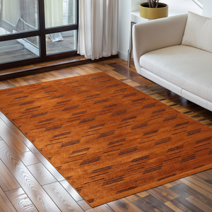 Alfombra de Chenilla a Rayas Naranja Óxido Mira, Venta al por Mayor, 7mm, Lavable, Antideslizante, Poliéster y Algodón, Ecológica, Apta para Mascotas, Pelo Corto, Moderna - Product Image 1