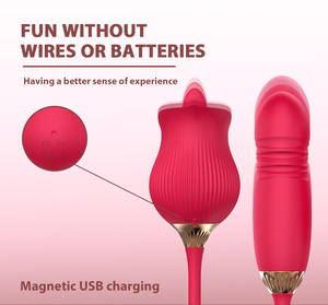 Vibratore Telescopico a Doppia Testa con Funzione di Leccata e Suzione, Modello QM-43 50Hz, per Masturbazione Femminile - Product Image 2