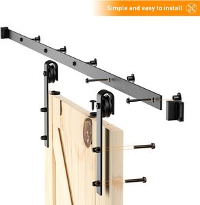 8 FT Kit perangkat keras pintu geser hitam tugas berat instalasi tenang halus 2 pegangan kait mudah bentuk J jendela - Product Image 4