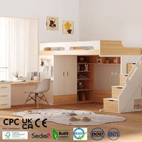 Lit mezzanine pour enfants avec armoire et bureau, lit superposé en bois massif avec escalier de rangement et étagère, blanc pour garçons, filles et adolescents