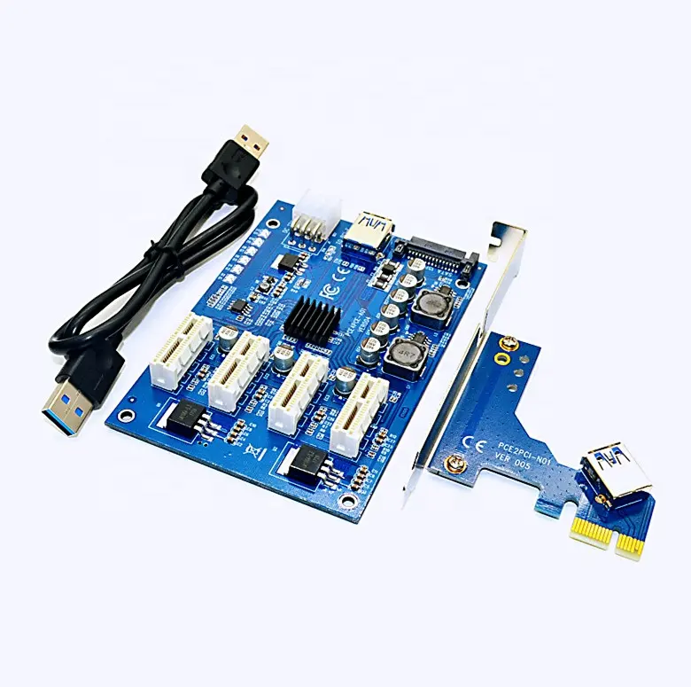 PCI-E X1 to 4 PCI express 1X slots Riser Card to external 4 PCI-E X1 slot adapter PCIe Port Multiplier 6pin Sata USB 3.0 Card