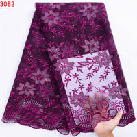 Tissu en dentelle française 3082, dentelle lourde brodée avec des perles, tissu en tulle africain à paillettes, vente chaude, pour robe de fête pour femmes