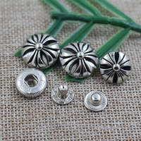 9MM 10MM 12MM 14MM 15MM Kancing Logam Tersembunyi 4 Bagian Tekstur Bulat Motif Bunga Warna Perak untuk Pakaian