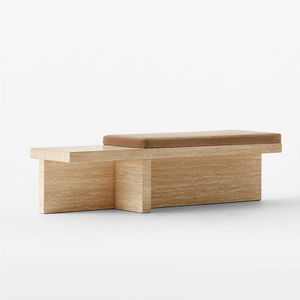 Muebles modernos, taburete de extremo de cama de mármol Natural, Banco tapizado Interior <span class=keywords><strong>para</strong></span> sala de estar, silla, Banco de travertino con cojín de terciopelo - Product Image 4