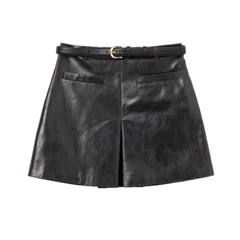 5302-1 New Fashion A-line Sexy Genuine Leather Summer Skirt Oil-wax Sheepskin Leather Short Skirt with Belt for Ladies Women