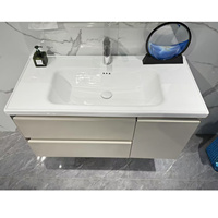 Meuble-lavabo mural en acier inoxydable avec panneau PVC, miroir LED mat blanc chaud, tiroir gauche, porte droite, rangement pour hôtel