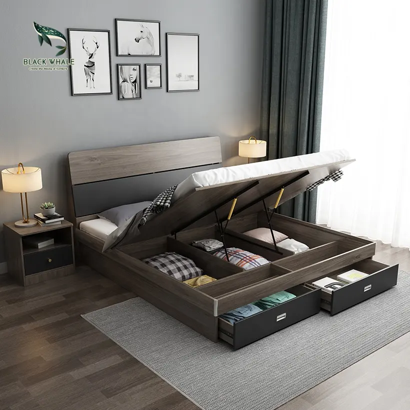 Bett Modern Queen Lit Lagerung Hotel Schlafzimmer möbel Sets Single King Size Doppel Holz Holz Betten Rahmen