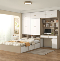Ensemble de chambre à coucher moderne minimaliste multifonctionnel avec armoire intégrée en panneaux de bois de pin tatami, bureau et lit pour enfants de petite taille