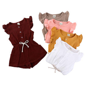 Combinaison sans manches 100 % coton biologique de couleur unie pour bébés filles, collection boutique, idéale pour l'été - Product Image 1