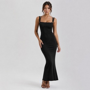 Robe longue sans manches pour femme, à volants superposés en dentelle, couleur unie, extensible, coupe ajustée, décontractée, taille naturelle, silhouette crayon - Product Image 6