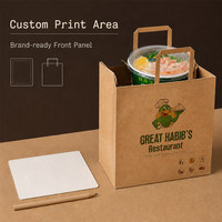 Sac en papier kraft de luxe écologique avec poignée pour la livraison de repas, emballage de restaurant, sac à emporter personnalisé imprimé