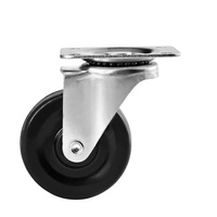 Roulette en caoutchouc noir pour travaux légers de 25 à 100mm, frein mobile, tige filetée à plaque fixe, Roulette NP