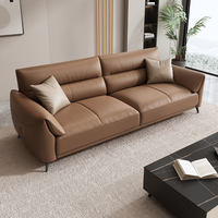 Canapé sectionnel en cuir moderne et minimaliste, luxe léger, modulaire, pour salon de villa, trois places, canapé de détente, pieds en acier inoxydable