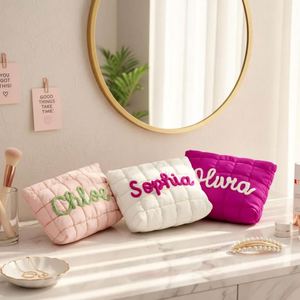 Bolsa de Maquillaje Acolchada de Poliéster Hecha a Mano con Patrón de Letras Inglesas, Organizador de Artículos de Aseo para Viaje, Bolso Tipo Clutch para Mujer - Product Image 5