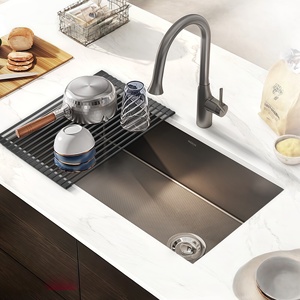 Évier de cuisine à cuve unique en acier inoxydable à texture goutte d'eau, grand modèle, pour usage domestique - Product Image 1