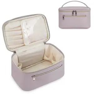 Natur-Makeup-Tasche Reisen Make-Up-Organisator Kosmetikpinsel Taschen Koffer für Frauen in Öko-Vegan-Leder