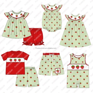 Puresun – vêtements boutique pour filles, ensemble de vêtements en coton tissé avec broderie baleine, smockés personnalisés pour bébés, vente en gros - Product Image 5