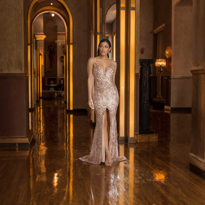 Stunning Sequin Spaghetti Strap Dress for Special Occasions - Slightly Stretchy, Opaque Design main image 1