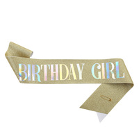 Écharpe scintillante de haute qualité pour anniversaire, ruban doré rose à porter sur l'épaule pour fêtes, vente en gros, écharpe de fête d'anniversaire pour fille